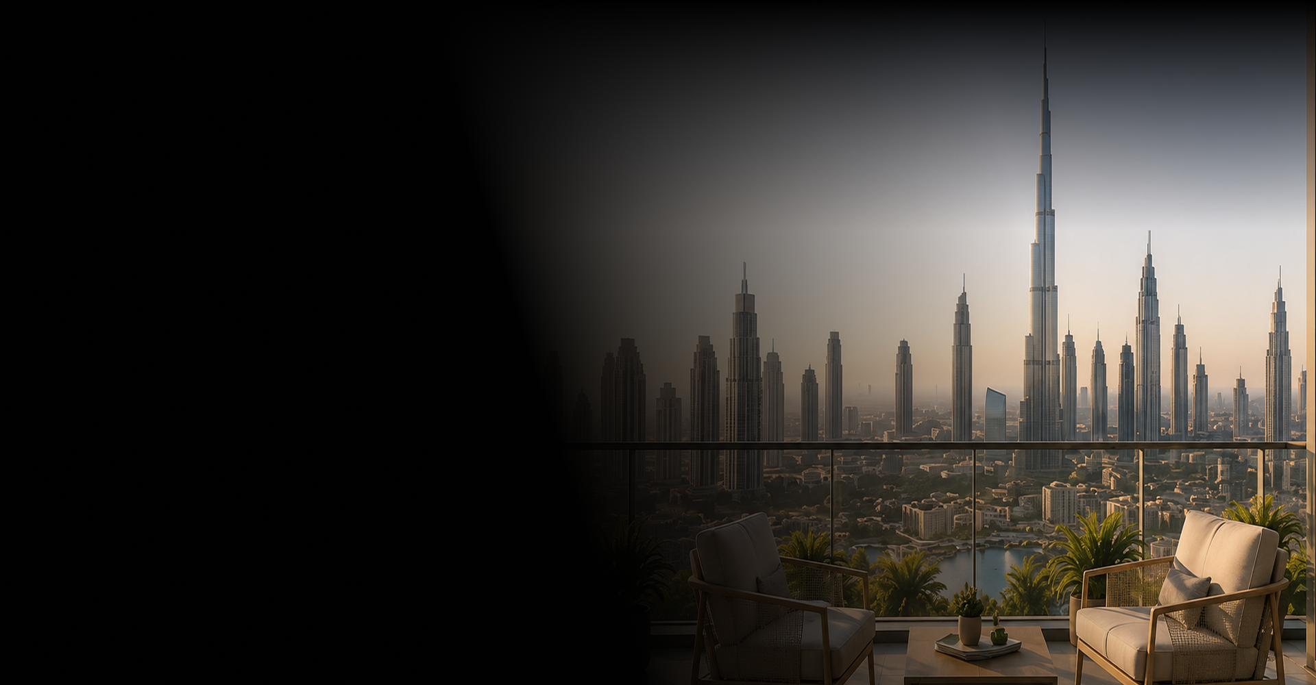 Dubai skyline view from a residential balcony